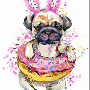 7Dots Art. Fun Popcorn, Donuts and Lollipops Dogs. Watercolor Art Print, Poster 8"x10" on Fine Art Thick Watercolor Paper for Living Room, Bedroom, Bathroom. Funny Wall Art Decor. (Pug dog3)