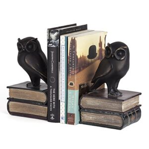 danya b. owl bookends decorative rustic bookshelf decor – owls bookend set for heavy books – bronze finish