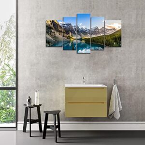 Wall Art Decor Poster Painting On Canvas Print Pictures 5 Pieces Moraine Lake And Mountain Range Sunset Canadian Rocky Mountains Landscape Framed Picture For Home Decoration Living Room Artwork