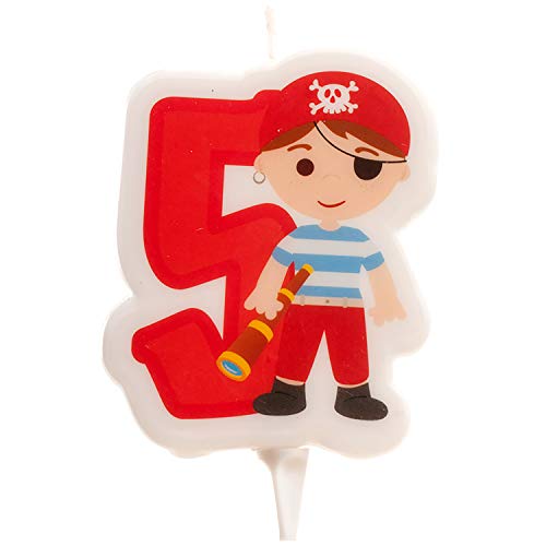 dekora 345259 Birthday Decoration Candle Pirate – Number 5, Red, 7 cm