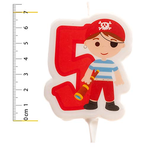 dekora 345259 Birthday Decoration Candle Pirate – Number 5, Red, 7 cm