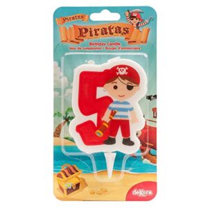 dekora 345259 Birthday Decoration Candle Pirate – Number 5, Red, 7 cm