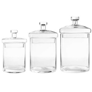 MyGift Decorative Clear Glass Cylinder Apothecary Storage Jars with Lids, Set of 3