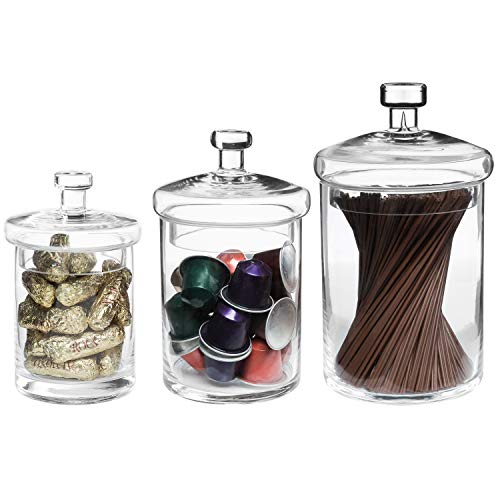 MyGift Decorative Clear Glass Cylinder Apothecary Storage Jars with Lids, Set of 3