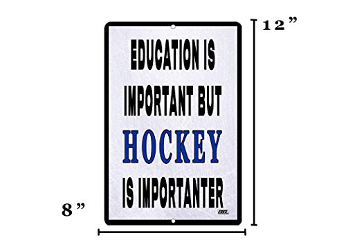 Rogue River Tactical Funny Hockey Player Metal Tin Sign Wall Decor Man Cave Bar Education is Important BUT