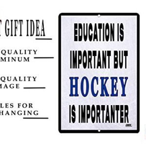 Rogue River Tactical Funny Hockey Player Metal Tin Sign Wall Decor Man Cave Bar Education is Important BUT