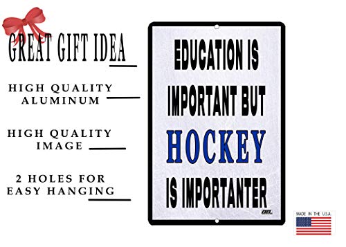 Rogue River Tactical Funny Hockey Player Metal Tin Sign Wall Decor Man Cave Bar Education is Important BUT