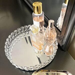 LINDLEMANN Decorative Tray - Metal Mirrored Ornate Crystal Vanity Tray - Elegant Design for Perfume Jewelry Makeup, Easter & Mothers' Day Gift (Round, 10in, Silver)