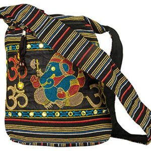 Women Hobo OM Black Cross Body Shoulder Bag Elephant Embroidered School Everyday Shopping Casual Lightweight