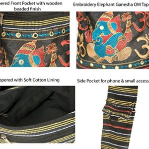 Women Hobo OM Black Cross Body Shoulder Bag Elephant Embroidered School Everyday Shopping Casual Lightweight