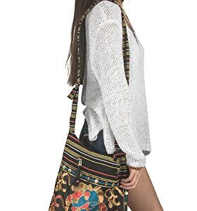 Women Hobo OM Black Cross Body Shoulder Bag Elephant Embroidered School Everyday Shopping Casual Lightweight