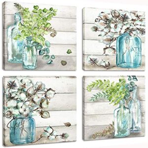 flower painting wall art watercolor masonjar floral picture artwork 4 panel modern oil painting print on canvas for bedroom living ready to hang