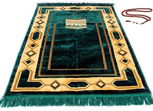 GOLD CASE Premium Islamic Muslim Prayer Rug - Ramadan Gift - Janamaz Sajjadah - Namaz Seccade Made in Turkey, PRMT-Green…