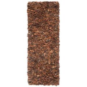 safavieh leather shag collection 2’3″ x 6′ saddle lsg511b hand-knotted modern leather runner rug