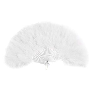 awaytr vintage marabou feather fan – hand held folding fan accessories for halloween party (white)