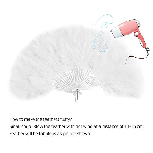 AWAYTR Vintage Marabou Feather Fan - Hand Held Folding Fan Accessories for Halloween Party (White)