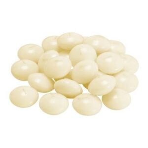 super z outlet 1 3/4″ unscented natural color water floating mini candle discs for weddings, home decoration, relaxation, spa, smokeless cotton wick. (24 candles)