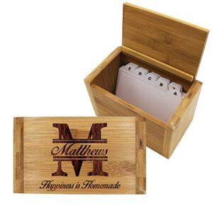 personalized recipe box for her – custom wood recipe organizer with dividers – kitchen gift for mom and grandma