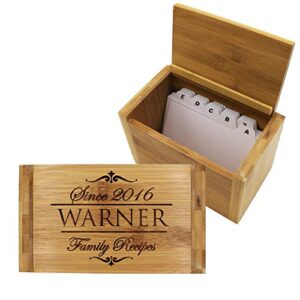 Personalized Recipe Box For Her - Custom Wood Recipe Organizer With Dividers - Kitchen Gift For Mom and Grandma