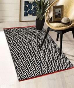 the home talk cotton area rug | carpets suitable for living room, bedroom, dining room, home décor | handcrafted traditional rugs | non-skid | diamond contemporary | 24’’ x 36’’ | black store