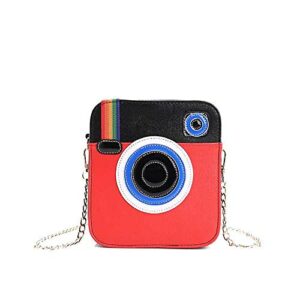 women pu radio camera design crossbody purse tote rainbow snapshot handbag satchels shoulder bags (red)
