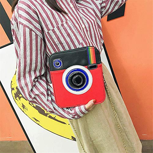 Women PU Radio Camera Design Crossbody Purse Tote Rainbow Snapshot Handbag Satchels Shoulder Bags (Red)