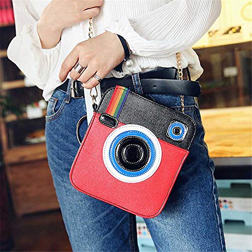 Women PU Radio Camera Design Crossbody Purse Tote Rainbow Snapshot Handbag Satchels Shoulder Bags (Red)