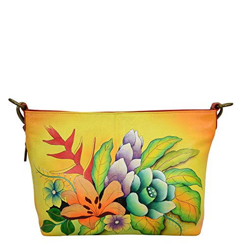 Anna by Anuschka Women’s Hand Painted Genuine Leather Shoulder Hobo - Tropical Bouquet Yellow