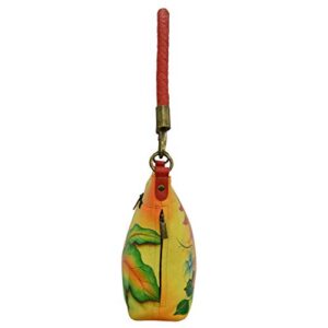 Anna by Anuschka Women’s Hand Painted Genuine Leather Shoulder Hobo - Tropical Bouquet Yellow