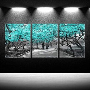 iknow foto 3 pieces canvas wall art for bedroom black white and teal cherry blossom trees picture giclee prints home decor modern framed artwork for dining room kitchen bathroom office 12x16inchx3