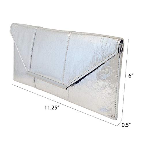 JNB Crushed Metallic Clutch, Silver