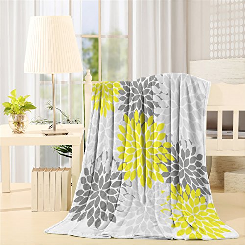 SUN-Shine Flannel Fleece Luxury Blanket Home Multicolor Dahlia Pinnata Flower Throw Lightweight Cozy Plush Microfiber Colorful Blanket 40x50Inches Black, Yellow, Grey