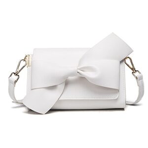haolong lady bowknot white faux leather messenger satchel tote purse shoulder bag