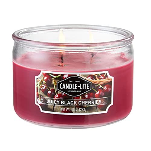 CANDLE-LITE Scented Juicy Black Cherries Fragrance, One 10oz. 3-Wick Aromatherapy Candle with 20-40 Hours of Burn Time, Dark Red Color, 10 oz