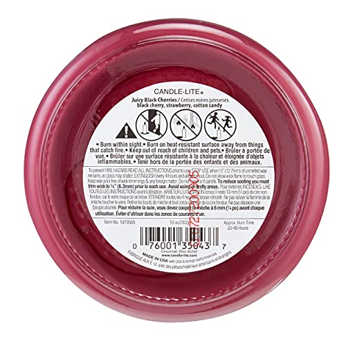 CANDLE-LITE Scented Juicy Black Cherries Fragrance, One 10oz. 3-Wick Aromatherapy Candle with 20-40 Hours of Burn Time, Dark Red Color, 10 oz