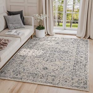 abani rugs 7’9″ x 10’2″ grey & blue geometric floral motif area rug – troy collection distressed style accent rug