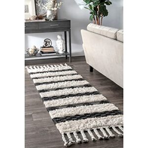 nuloom striped delia wool runner rug, 2′ 6″ x 8′, ivory