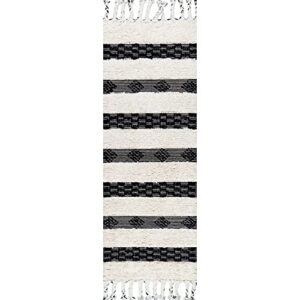 nuLOOM Striped Delia Wool Runner Rug, 2' 6" x 8', Ivory