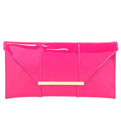 Faux Patent Leather Envelope Candy Clutch, Fuchsia