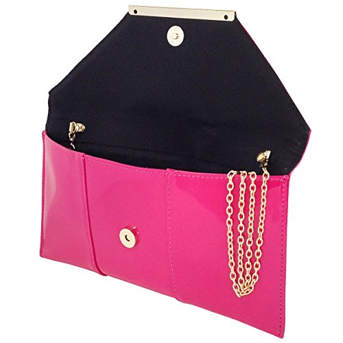 Faux Patent Leather Envelope Candy Clutch, Fuchsia