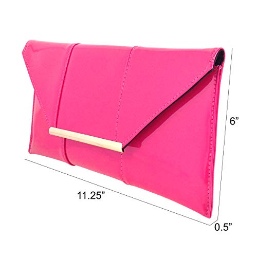 Faux Patent Leather Envelope Candy Clutch, Fuchsia