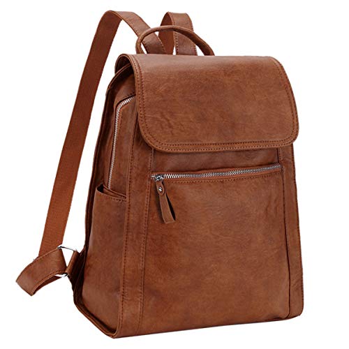 Backpack Purse for Women,Brown Faux Leather Daypack Vegan Travel Bag Bookbag with Flap for Ladies Girls VONXURY