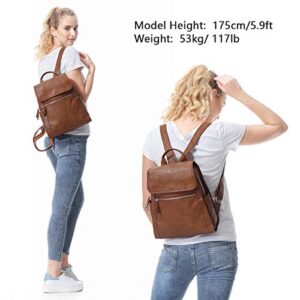 Backpack Purse for Women,Brown Faux Leather Daypack Vegan Travel Bag Bookbag with Flap for Ladies Girls VONXURY