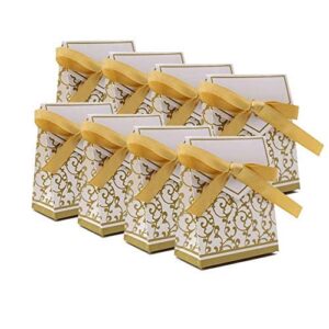 kupoo 50pcs candy boxes,gold ribbon wedding favor boxes candy bag cake box for wedding party decoration easter (gold)