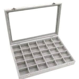 Wudygirl Clear Lid 30 Grid Jewelry Organizer Box Storage Case Showcase Display Jewelry Tray Stackable Removable Ice Velvet(30 Grid)