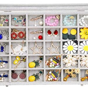 Wudygirl Clear Lid 30 Grid Jewelry Organizer Box Storage Case Showcase Display Jewelry Tray Stackable Removable Ice Velvet(30 Grid)