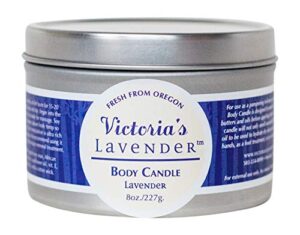 lavender massage oil candle — candle massage wax play & relaxation, aromatherapy candle that turns into massage oil — lavender massage wax candle by victoria’s lavender