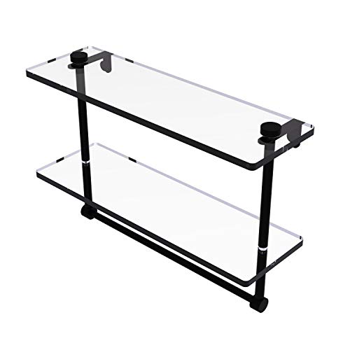 Allied Brass NS-2/16TB 16 Inch Two Tiered Integrated Towel Bar Glass Shelf, Matte Black