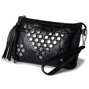 larechor small crossbody purse for women rivets clutch handbag with tassel zip & wrist strap bag
