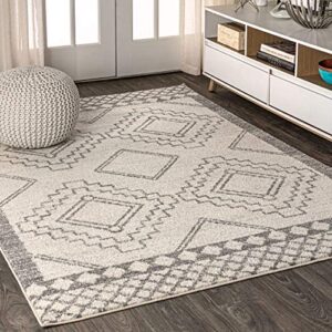 jonathan y moh200b-8 amir moroccan beni souk indoor area-rug bohemian farmhouse rustic geometric easy-cleaning bedroom kitchen living room non shedding, 8 x 10, cream,gray